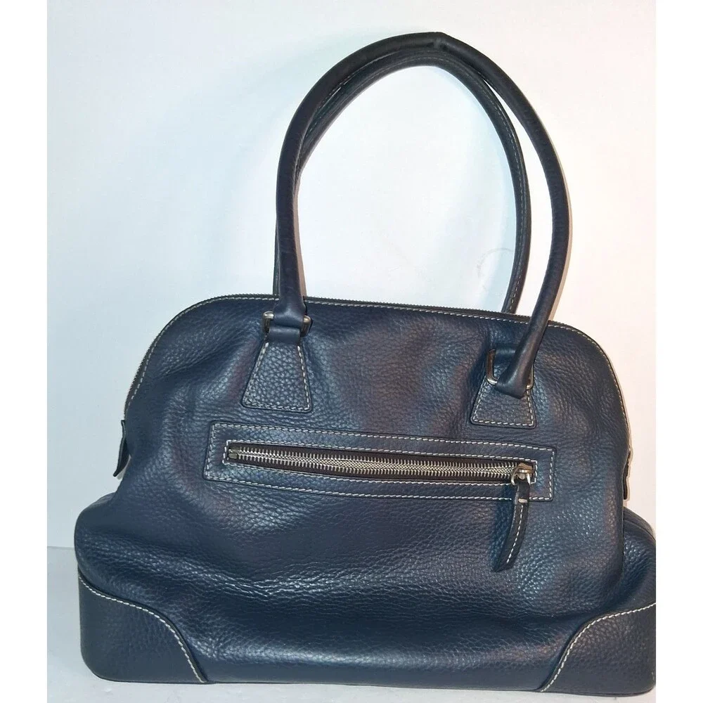 Dooney & Bourke navy Pebbled Leather Double Handles Satchel w/ wallet